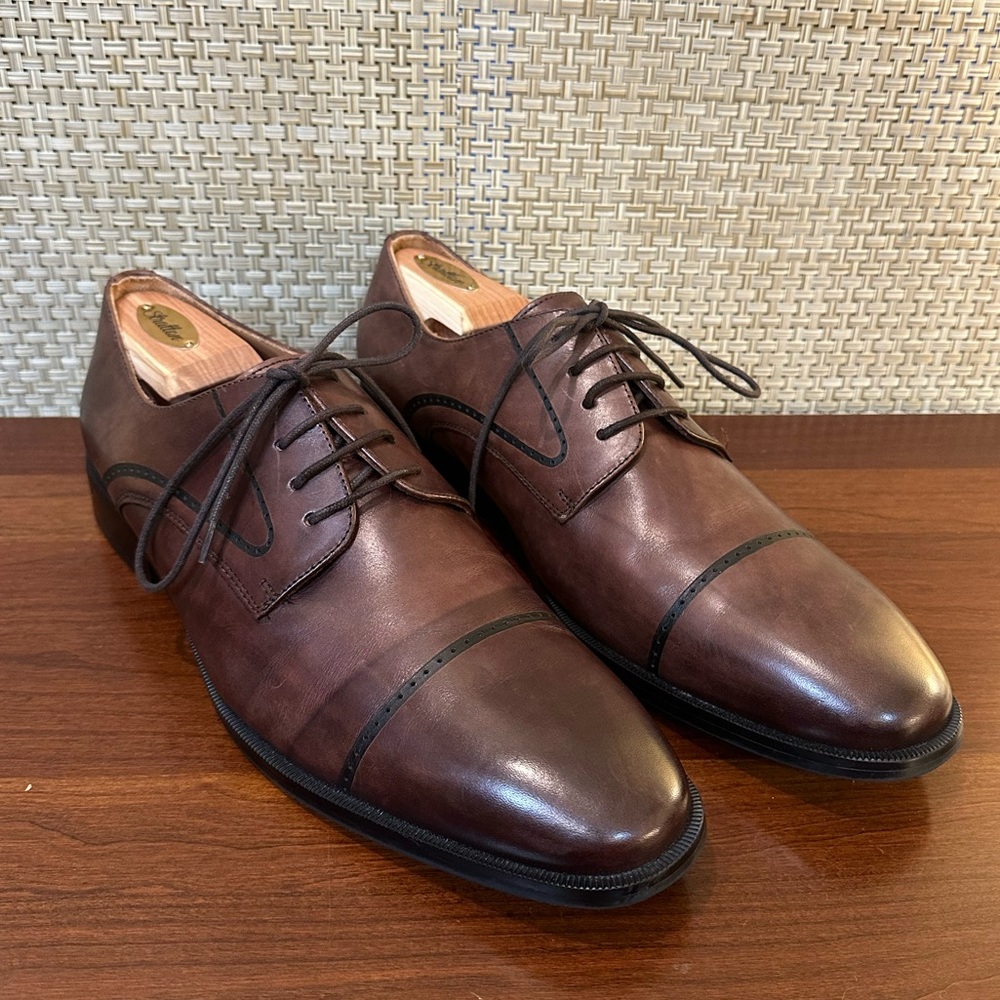 🌟3xHP🌟Brown Leather Perforated Cap Toe Derby Shoes 12